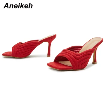Aneikeh/Новост 2023 г.; летни дамски джапанки; модни обикновена сандали на висок ток от Флока с квадратни пръсти; дамски чехли без стягане; Zapatos Mujer