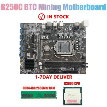 b250 бтк B250C БТК Миньор дънна Платка с G3900 ПРОЦЕСОР + 4 GB DDR4 2666 Mhz Оперативна памет 12XPCIE до USB3.0 Слот за карти LGA1151 за Добив на БТК