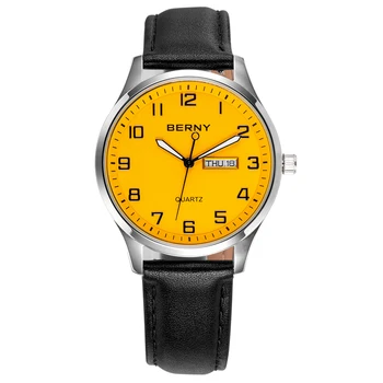 BERNY Класически Кварцови Часовници за Мъже MIYOTA 2105 Бизнес и Модерни Мъжки Ръчни Часовници Дата на Мъжки Часовници от Естествена Кожа Водоустойчив