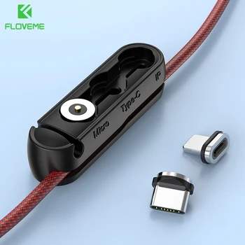 Floveme Кабелен Органайзер 3 в 1 Магнитни Cable Мъничета Контейнер За iphone Micro USB Type C Преносим Кутия За Съхранение на Магнитни Мъничета Седалките