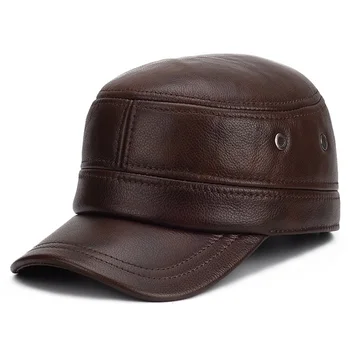 Harppihop Мъжка бейзболна шапка от естествена кожа, маркова новост, зимна топла бейзболна шапка от естествена телешка кожа, шапки