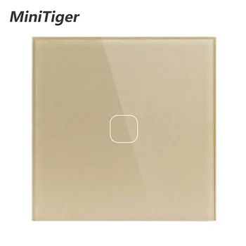 MiniTiger Стандарт на ЕС/обединено Кралство, 1 Банда 1 Начин за Стенен монтаж Сензорен прекъсвач, Бяла панел превключвател от кристално стъкло, 220-250 В, Само сетивна функция