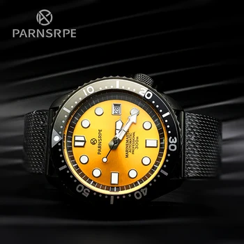 PARNSRPE Diver Автоматични Механични Мъжки Часовник NH35A Калибър Супер Син Светлинен Жълт Циферблат Дисплей Датата на спортен Часовник