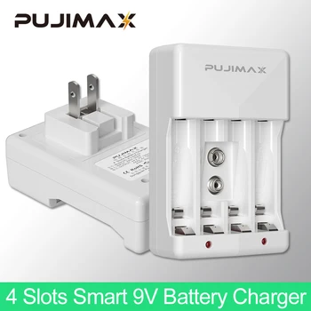 PUJIMAX 4 Слота Интелигентно Зарядно Устройство US Plug Бързо Зареждане За 9 Ni-MH/Ni-Cd/Литиево-йонна Батерия 1,2 НА АА/ААА Акумулаторна Батерия