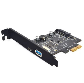 SuperSpeed USB 3.1 Type C + USB 3.0 PCI-Express Такса разширяване на Странично 15pin захранващият кабел SATA PCIE X1 Адаптер ASM3142 Чипсети