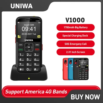 UNIWA V1000 Голям Бутон 4G Функция на Мобилен телефон 2,31 инча FM 0.3 MP Камера Руски Иврит Английски Клавиатура за Мобилен телефон