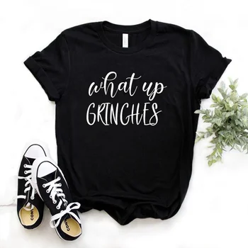 What Up Grinches Забавно Писмо Козметична Дамски Дрехи, Модни Памучен тениска с Кръгло деколте Ежедневно Кавайная Риза С Къс Ръкав y2k върховете