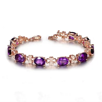 Гривни с аметистовыми скъпоценни камъни на веригата за жени на цвят розово злато s925 лилави кристали, изящни бижута от диаманти, бижута, подаръци за рожден ден