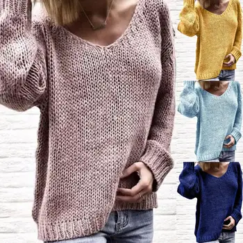 Жена Топъл Пуловер, Есенни Модни Ежедневните Свободни Пуловери, Пуловер с V-образно деколте, Женски Секси Жена Трикотажный Пуловер Пуловер