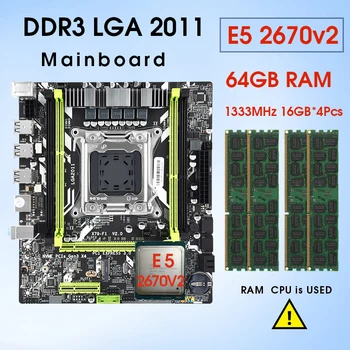 Комплект дънната платка LGA 2011 с процесор Intel Xeon E5-2670 V2 4 * 16 GB = 64 GB DDR3 1333 Mhz, ECC/REG RAM M. 2 SSD 10 основната 20 потоци