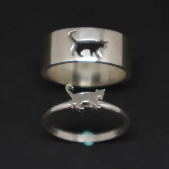 Комплект Котка Двойки Promise Ring най-Добрият Подарък за Любителите на Котки Годежен Пръстен YLQ6416