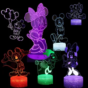 Мики И Мини Маус Нощни Светлини на Disney 3D Доналд, Дейзи Нощна Лампа Карикатура Детски Подарък Декор Осветление Спални Цветни Играчки