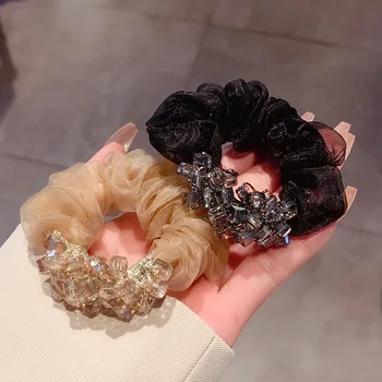Нова Мода Корейски Стил Планински Кристал Плат Въже За Косата Еластична Дъвка Блестящи Дъвка За Коса-Опашка Превръзки За Момичетата За Жени