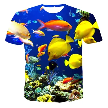 Нови 3D Цветни тениски с изображение на Риба За Мъже, Летни Модни Ежедневни тенденция на забавни тениски, Индивидуалност, Тениска С принтом в стил хип-хоп в стил харадзюку