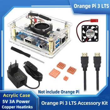 Оранжев корпус Pi 3 LTS Прозрачен акрилен корпус + Радиатор + Вентилатор за охлаждане Допълнително захранване TF карта, HDMI-съвместим кабел