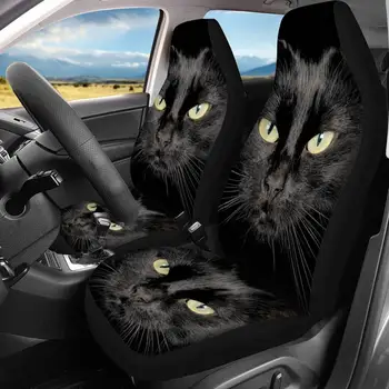 Пълен комплект от 2 Покривала за Предните седалки на Автомобила Animal Cat Черно Здрав Калъф Въздушна Възглавница За Комфорт Protetor Мат Мат Аксесоари
