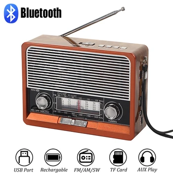 Ретро FM/AM/SW Преносими Радио Полнодиапазонный Радио Открит Bluetooth Високоговорител MP3 Музикален Плейър с Фенерчето TFcard/USB/AUX Слот