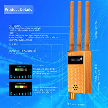 Супер Чувствителен Антишпионский Детектор RF CDMA Сигнал Finder За GSM Грешка GPS Тракер Безжична Скрита Камера Подслушване 3 Антени