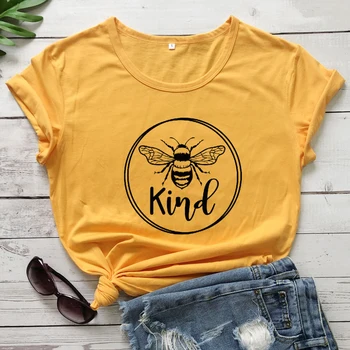 Тениска Bee Kind от 100% Памук, Скъпа Женска Тениска С Графична Доброта, на най-Забавната Лятна Тениска С Къс Ръкав, Мотивационни Тениска Be Kind