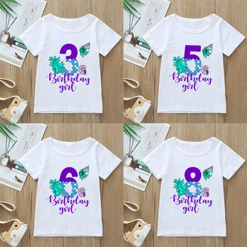Тениска за момичета на рождения ден на от 1 до 9 години, сладка тениска с образа на Русалки, бебешки дрехи, Тениски, Модни дрехи в стил на Kawai, Блузи, YKP142
