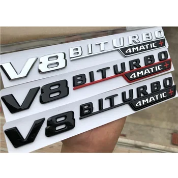Хромирани Черни Букви на Червен Кръст V8 BITURBO 4MATIC + Емблема на Крило Икони за Mercedes Benz AMG W205 W213 X253 W166 C292