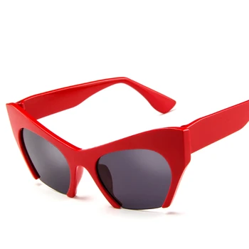 Черни ретро слънчеви очила без рамки, червено огледало, ретро котка, луксозни маркови дизайнерски дамски слънчеви очила за момичета, малки женски слънчеви очила Качество 2018