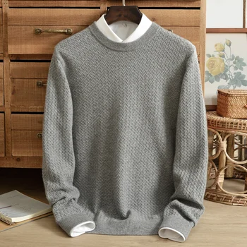 Чист вълнен пуловер мъж с кръгло деколте сгъсти монофонични ежедневния моден вязаный долната риза жаккардовый топло тънък пуловер