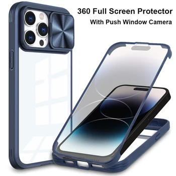 360 цял екран Защитен Калъф За iPhone 14 Pro MAX 13 12 11 XR XS 8 7 14 Plus с Прозорец За Камерата Прозрачна Акрилна Капак