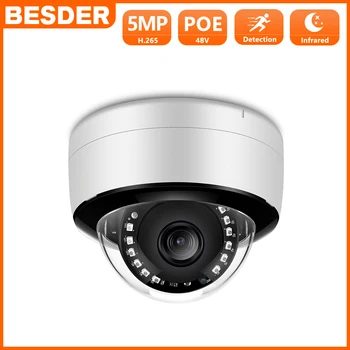 BESDER 5MP 3MP HD H. 265 Аудио IP Инфрачервена Камера за Нощно Виждане 2,8 мм Широкоъгълен 48 POE за Видеонаблюдение Куполна Камера