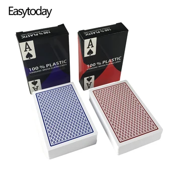Easytoday 2 бр./компл. Водоустойчив Покер карти от PVC, червени и сини, за развлечения, Игра на Карти за Баккары, Texas Holdem Покер