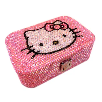 Hello Kitty Креативна Ковчег За Бижута Карикатура Аниме Кутия За Съхранение На Бижута В Чанта, Обеци, Колие Кутия За Съхранение На Бижута В Ковчег С Диаманти Заключване