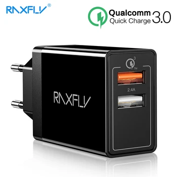 RAXFLY 30 W QC3.0 USB Бързо Зарядно Устройство за Бързо Зареждане на 3,0 Двойно USB Зарядно Устройство За Телефон iPhone X XR Samsung, Huawei, Xiaomi кабел за зареждане и Адаптер