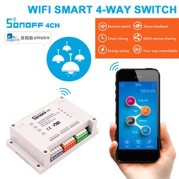 Sonoff 4CH PRO R3 Smart Wifi RF Ключ 4 Банди 3 Режима на работа-Бавно Заключване Умен Дом Ewelink Преминете Работа С Алекса Google