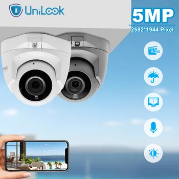 UniLook 5MP Мини Куполна POE IP Камера Външна Сигурност, Аудио Камера за Видеонаблюдение IR 30 М Hikvision Съвместим H. 265 P2P Вид