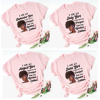 Аз съм Момиче от януари до декември, Дамски Тениски с Принтом Меланиновой Кралица, Лятна Дамска Розова Тениска, Черна Магическа Тениска за Момичета, Подарък