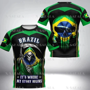 БРАЗИЛИЯ Бразилски Войник-ВЕТЕРАН от АРМИЯТА, Флаг на страната, Висококачествени тениски с 3D принтом, Лятна Мъжки Ежедневни тениска с кръгло деколте-2