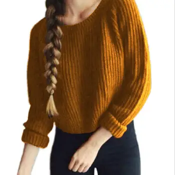 Есенно-зимни дамски пуловери и пуловери, всекидневни съкратен пуловер в корейски стил с дълъг ръкав, тънки обикновена възли джъмпери, пуловер mujer