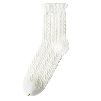 Есенно-зимни нови обикновена дантелени чорапи, прости и универсални японски памучни чорапи за жени, черни, бели студентски чорапи в стил Лолита