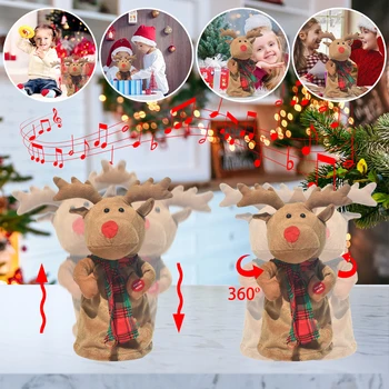 Коледен Електрически Лосове Плюшен Играчка Въртяща се Музикална Танцуваща Кукла с Елени за Деца Коледни Подаръци 2023 Навидад Noel Декор за Доставка
