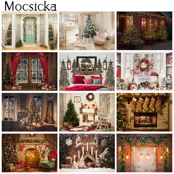 Коледен Фон за Камина за Фотография, Блестяща Светлина, на Фона на Хола, за фото студио, Фотосесии, Коледно Дърво, Подаръци