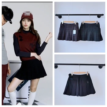 Корейски части за голф с жемчужными врата, есенно-зимна плътна еластична клетчатая плиссированная пола с подолом, което намалява възраст, модерен панталон за голф
