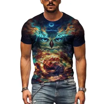 Модерен мъжки тениски с 3D Принтом Сови и животни, Лятна тениска с 3d котка, Всекидневни Топ с Къс ръкав и кръгло деколте, мъжки t-shirt оверсайз