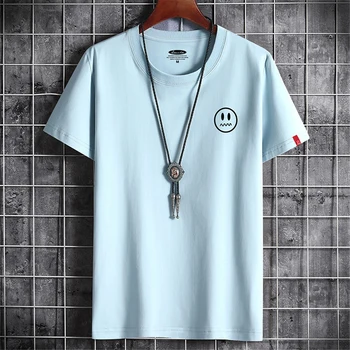 Мъжка Тениска от 100% Памук с принтом смайлика, Памучен риза в стил хип-хоп, мъжка тениска с кръгло деколте, летни мъжки ежедневни Ризи, Модни Свободни