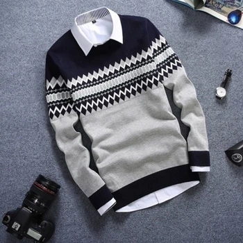 Пролетно-Есенен Нов Пуловер, Мъжки Пуловер с кръгло деколте, корейски Trend Пуловер, Пуловер, Мъжки Прост и универсален